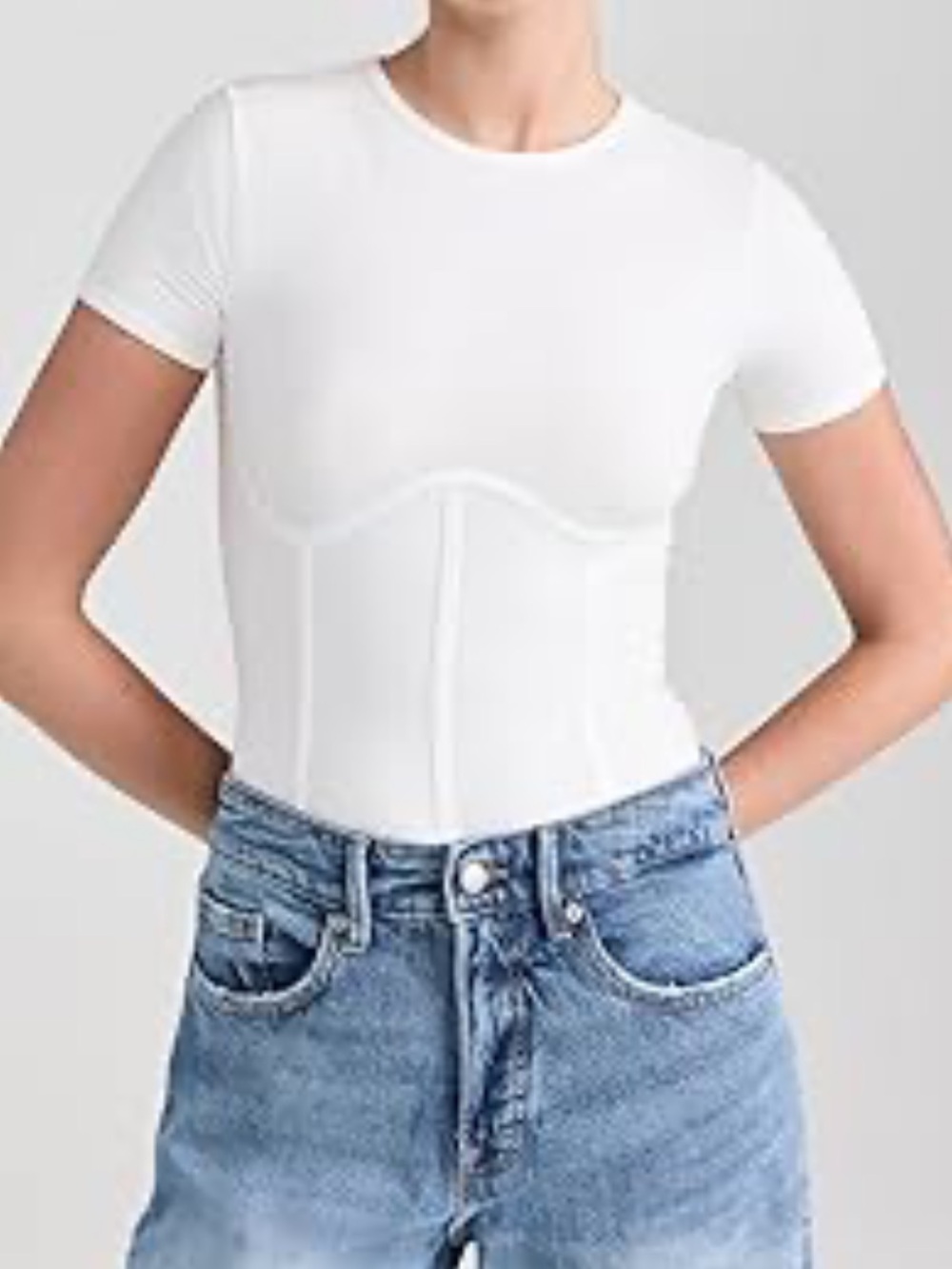 Sugar & Rose white ribbed corset style top short‎ sleeve bodice detail Women S/M